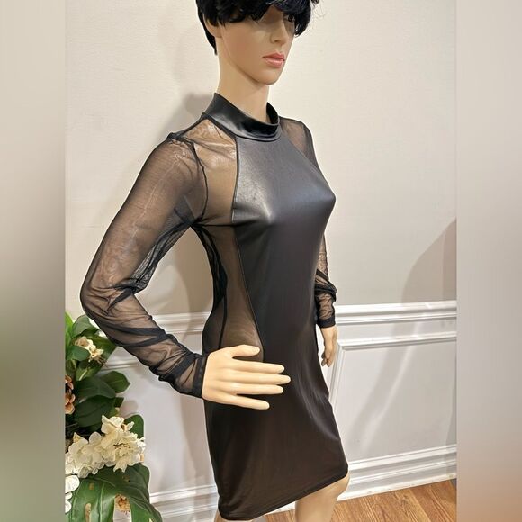 Faux leather sheer midi dress - Picture 3 of 4